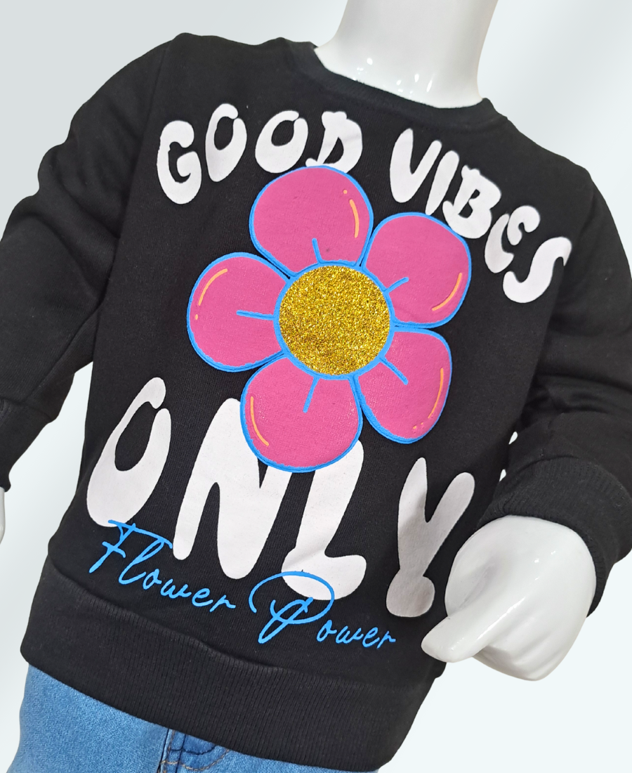 Black Embossed Flower Sweat Shirt