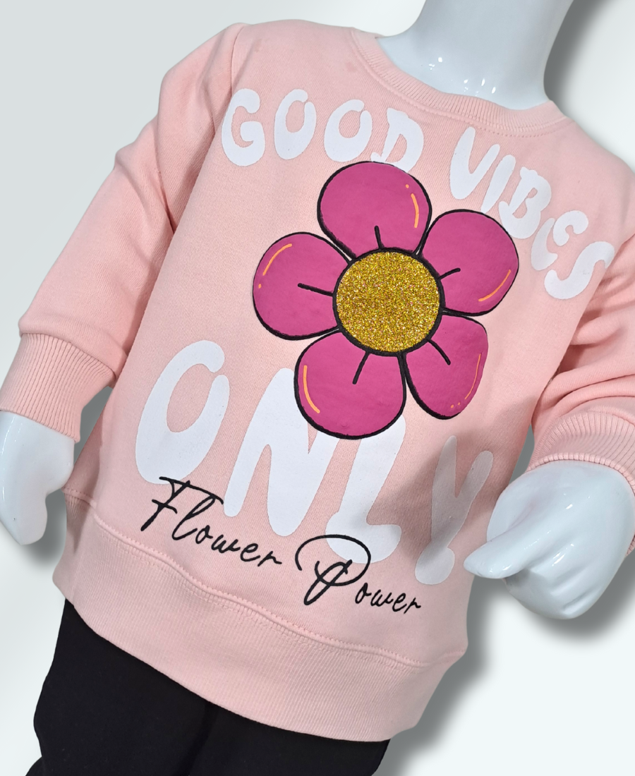 Baby-Pink Embossed Flower Sweat Shirt