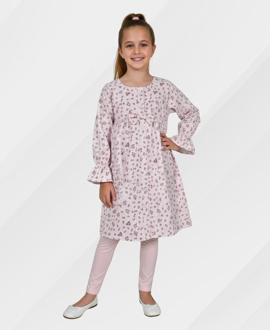 Baby-Pink Floral Printed Corduroy Top