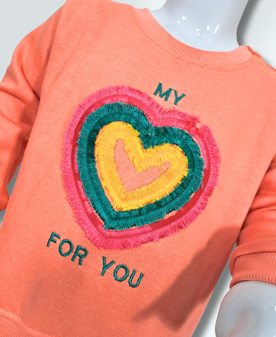 Girls Peach Embroiedered Sweat Shirt