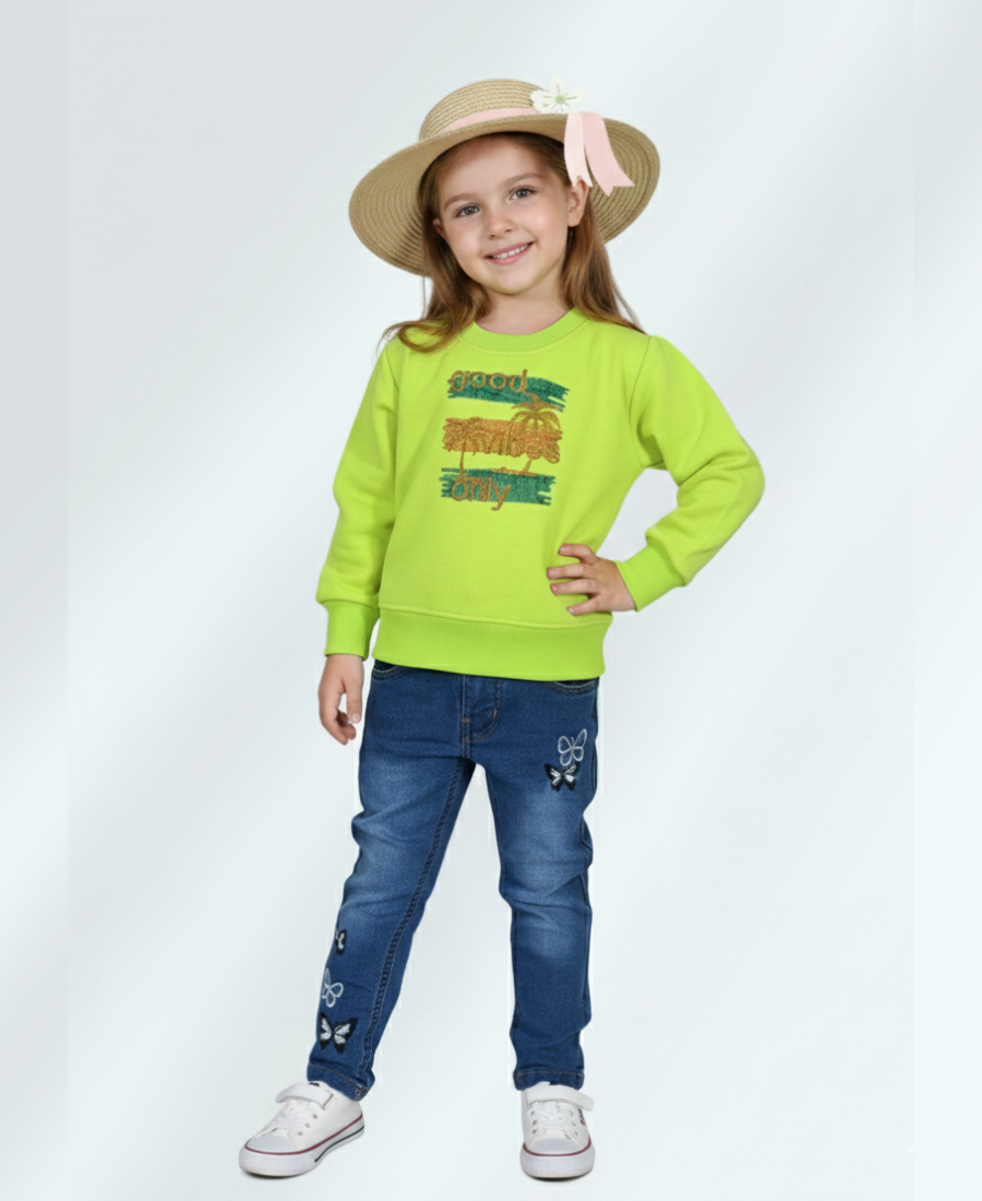 Parrot Green Embroidered Sweat Shirt