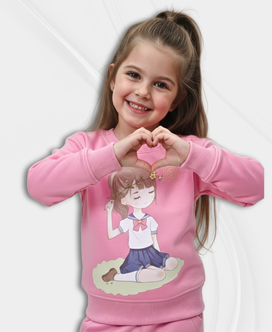 Pink Girls Premium Fleece Winter Tracksuit