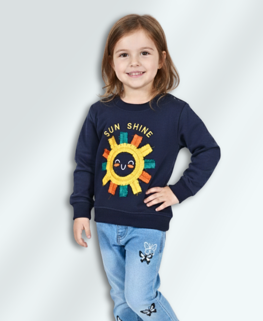 Blue Girls Embroidered Sweat Shirt
