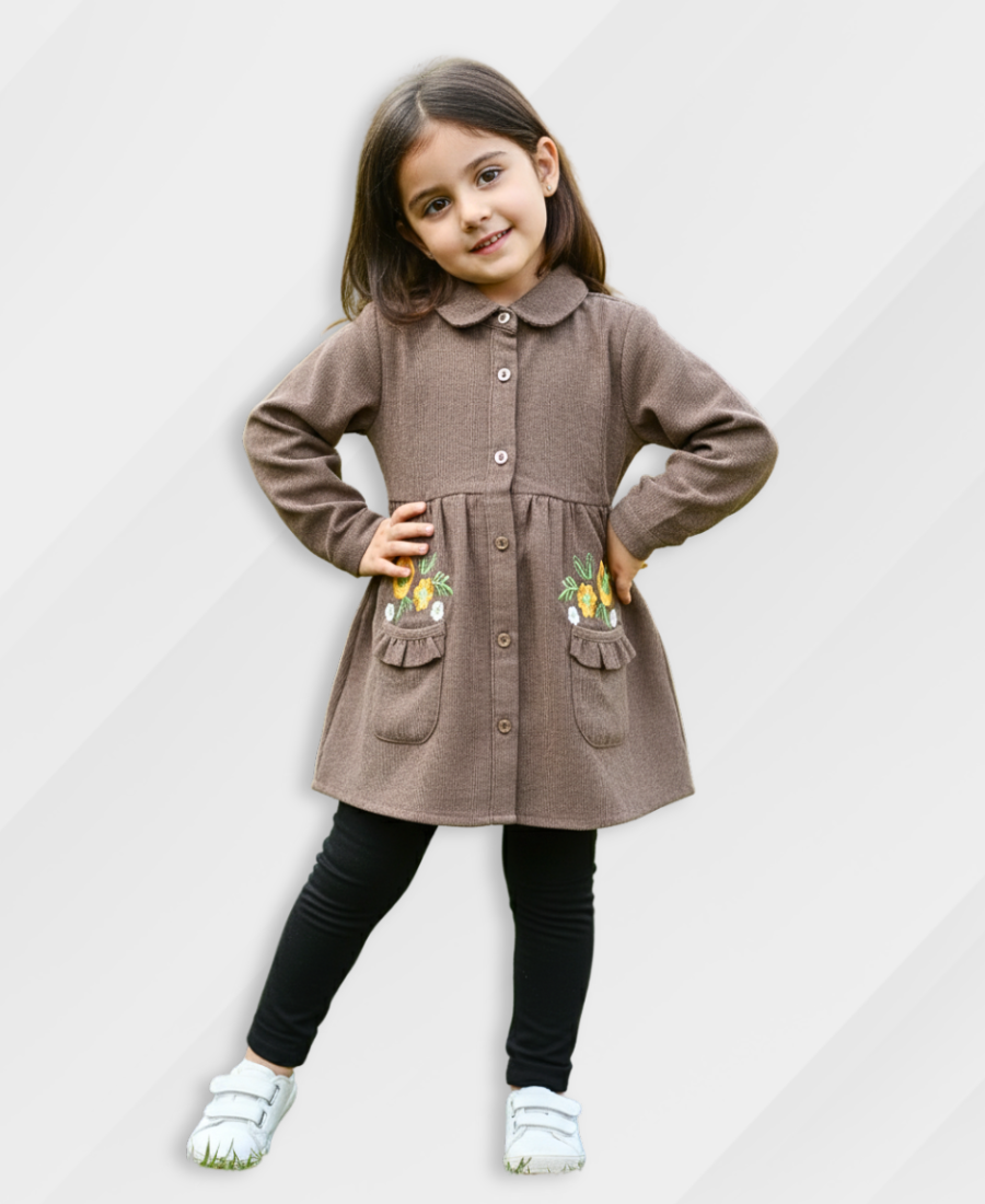Girls Grey Soft Corduroy Top