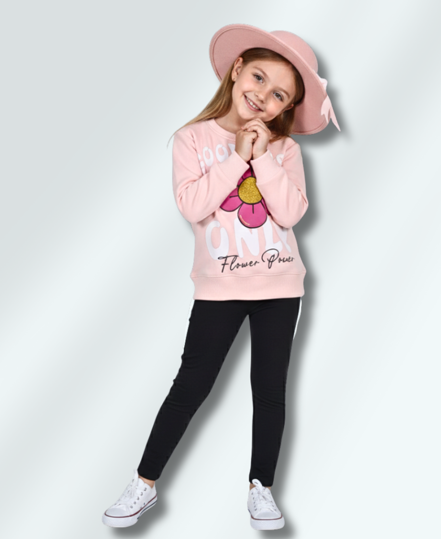 Baby-Pink Embossed Flower Sweat Shirt