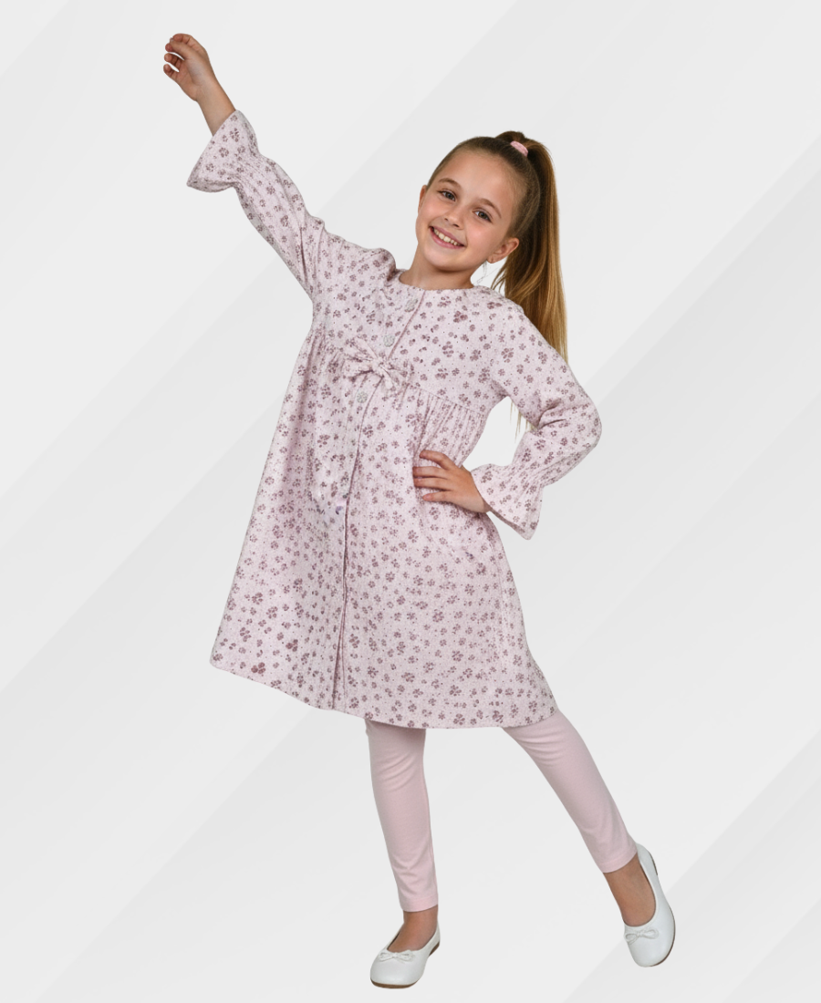 Baby-Pink Floral Printed Corduroy Top