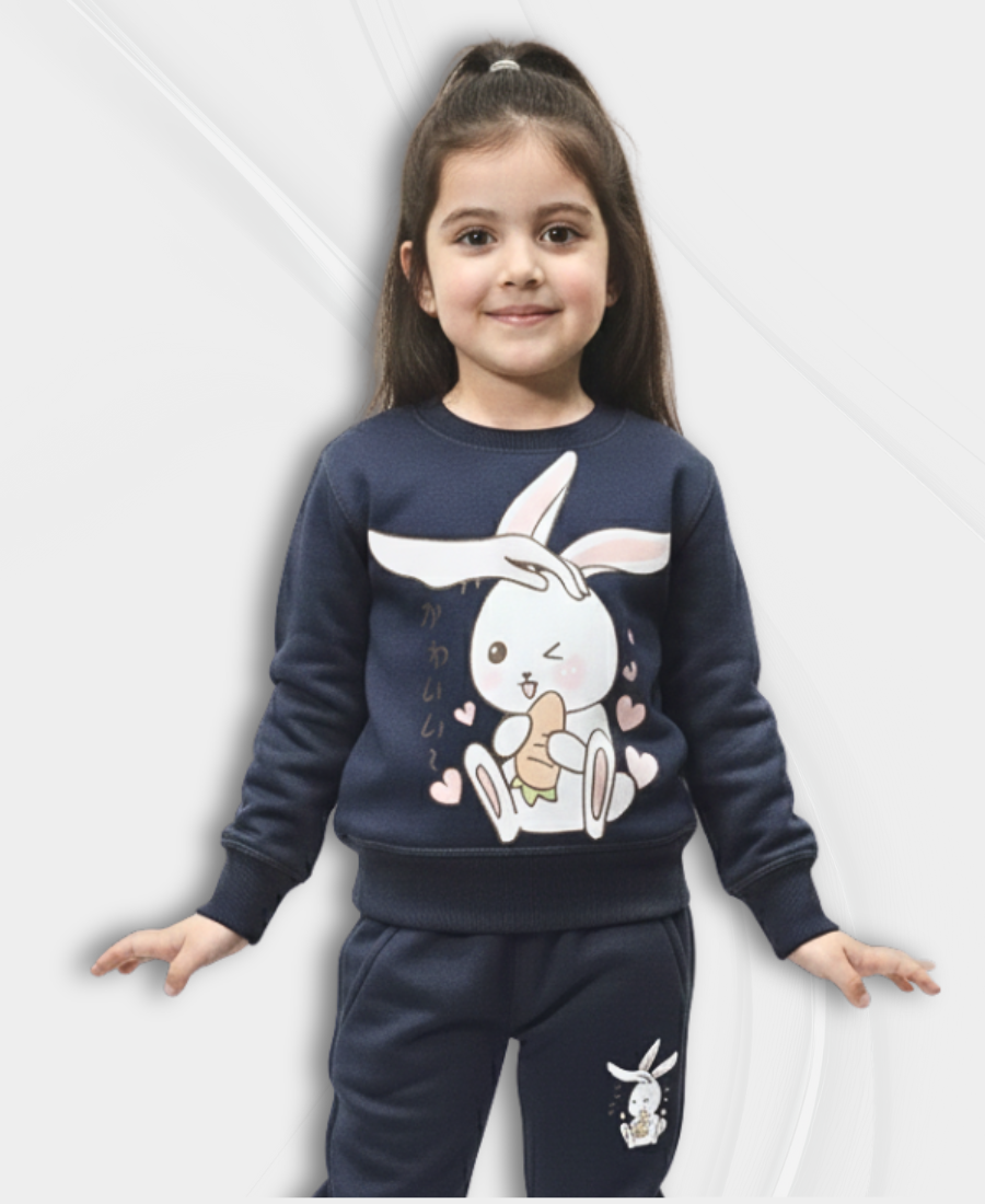 Navy-Blue Girls Premium Fleece Winter Tracksuit
