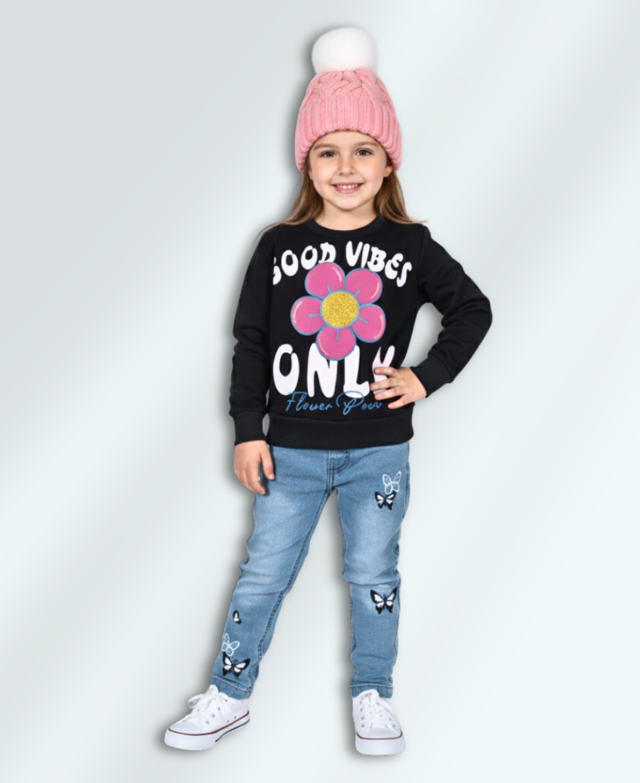 Black Embossed Flower Sweat Shirt