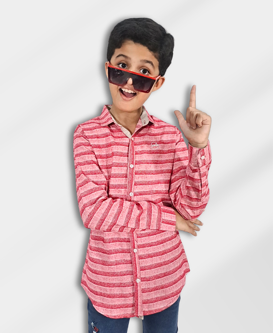 Boys Pink Textured Casual Shirt