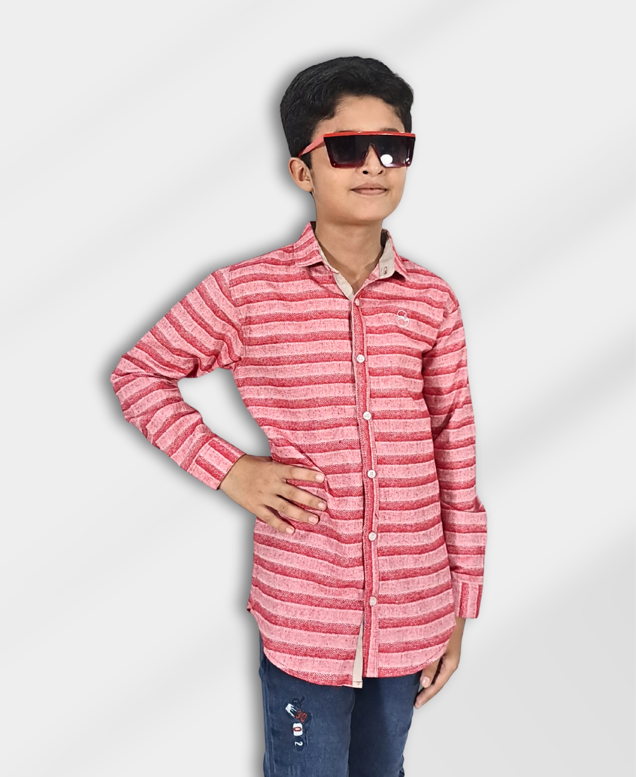 Boys Pink Textured Casual Shirt