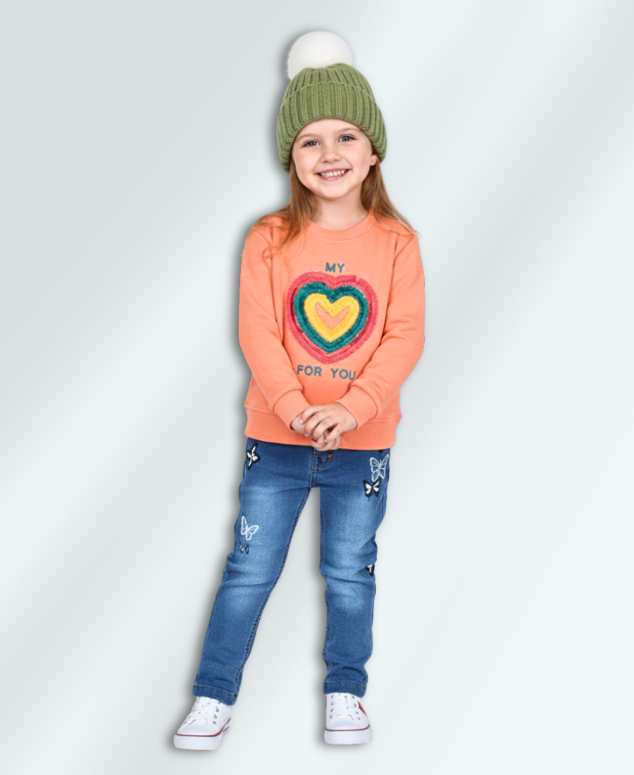Girls Peach Embroiedered Sweat Shirt
