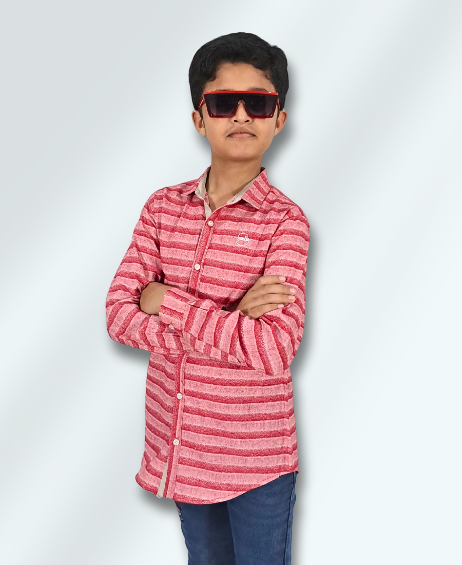 Boys Pink Textured Casual Shirt