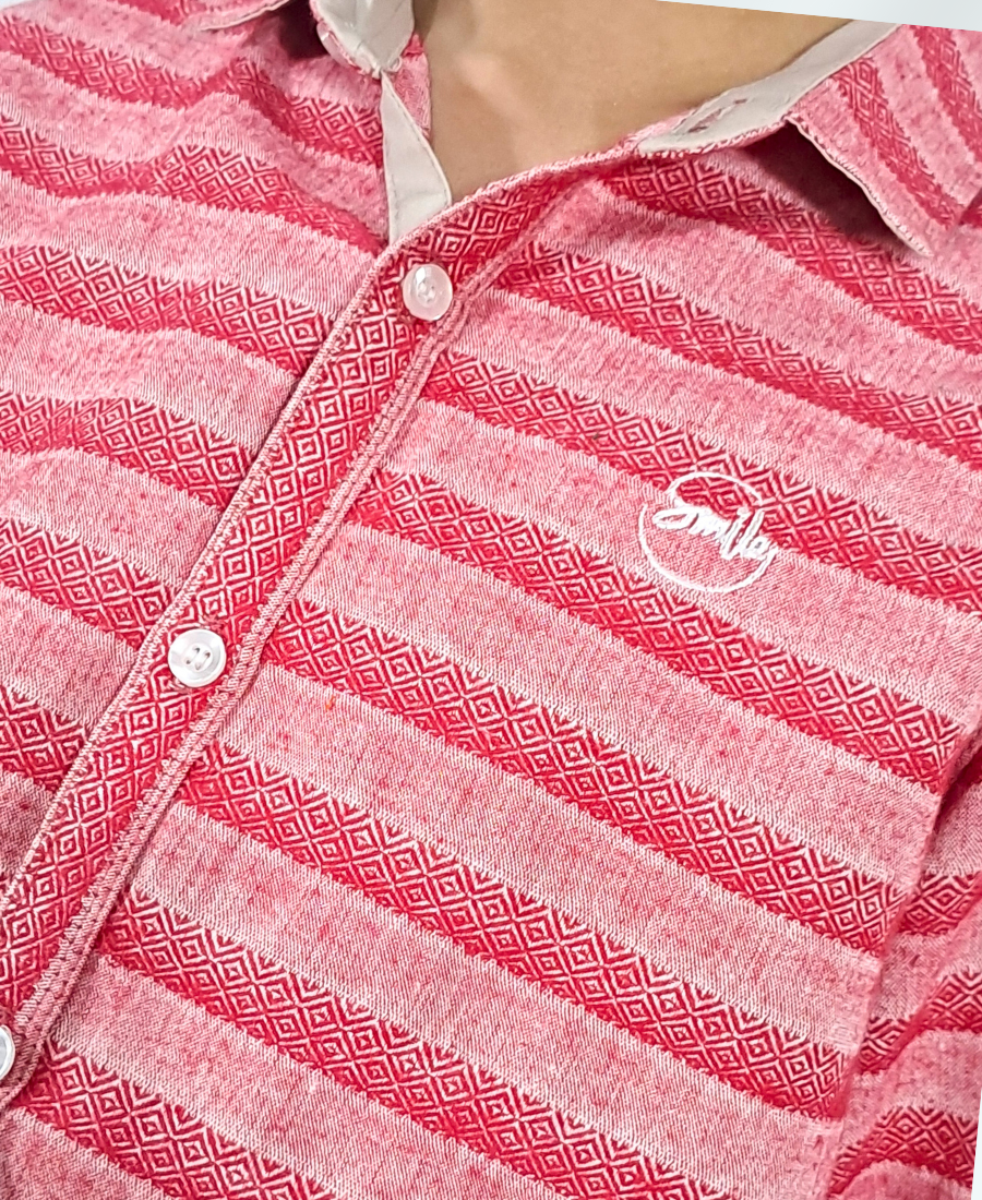 Boys Pink Textured Casual Shirt