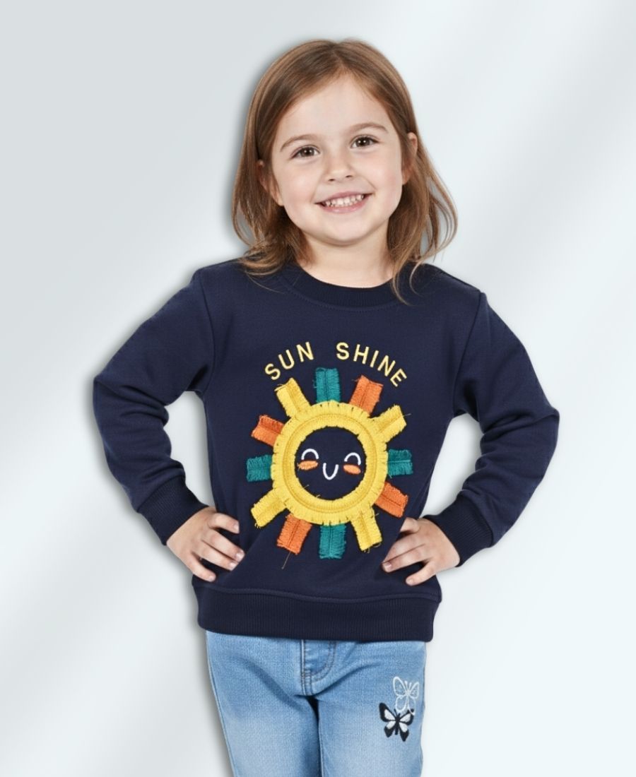 Blue Girls Embroidered Sweat Shirt