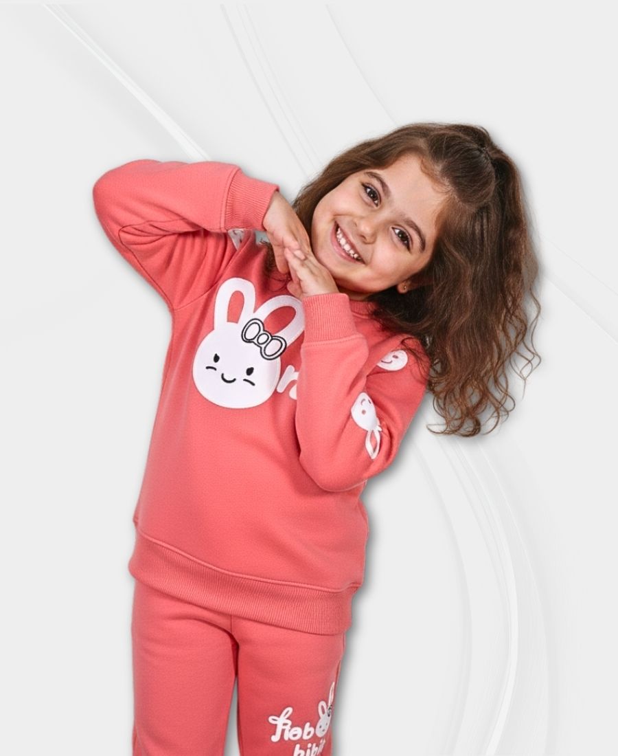 Girls Peach-Orange Track Suit