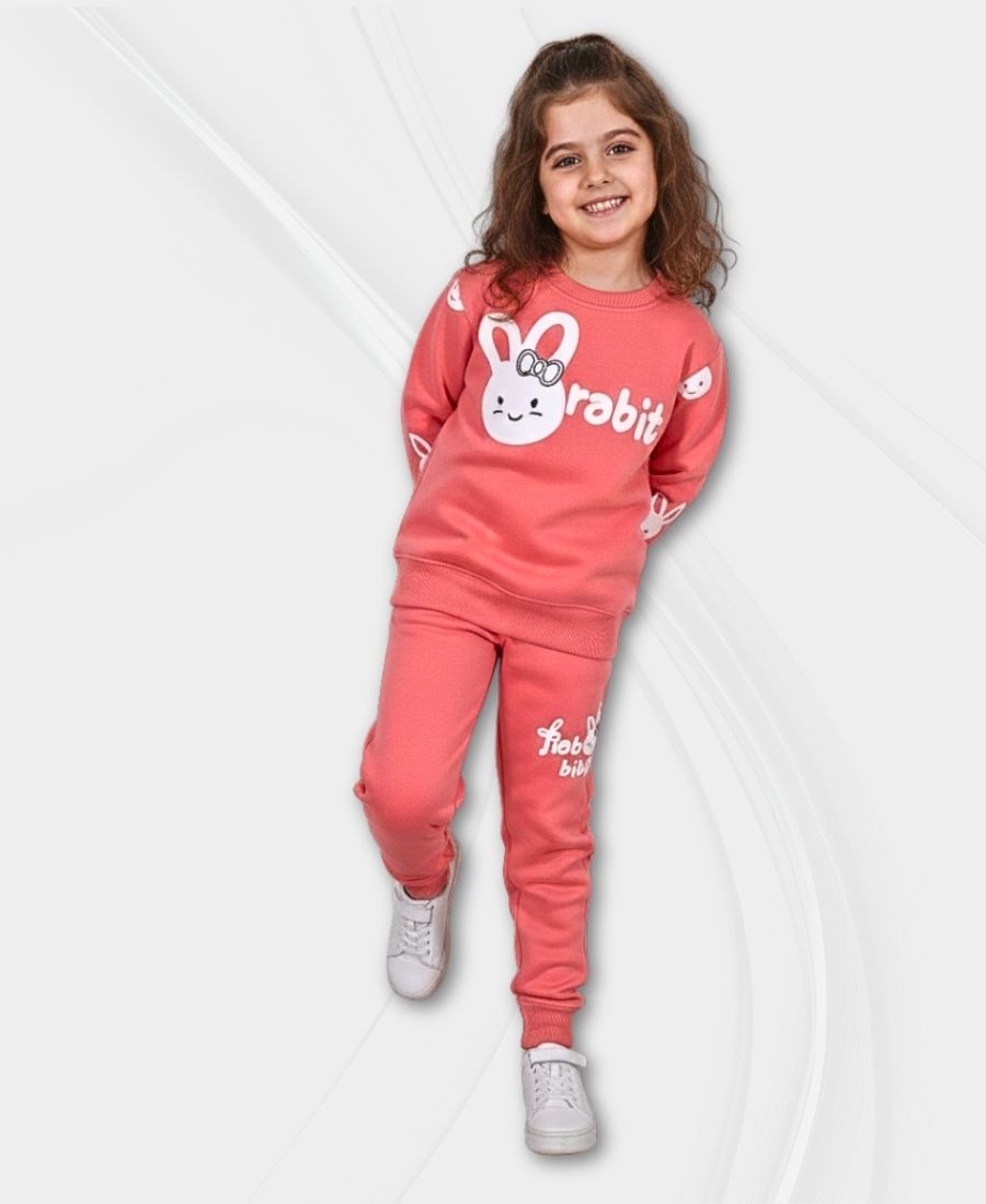 Girls Peach-Orange Track Suit