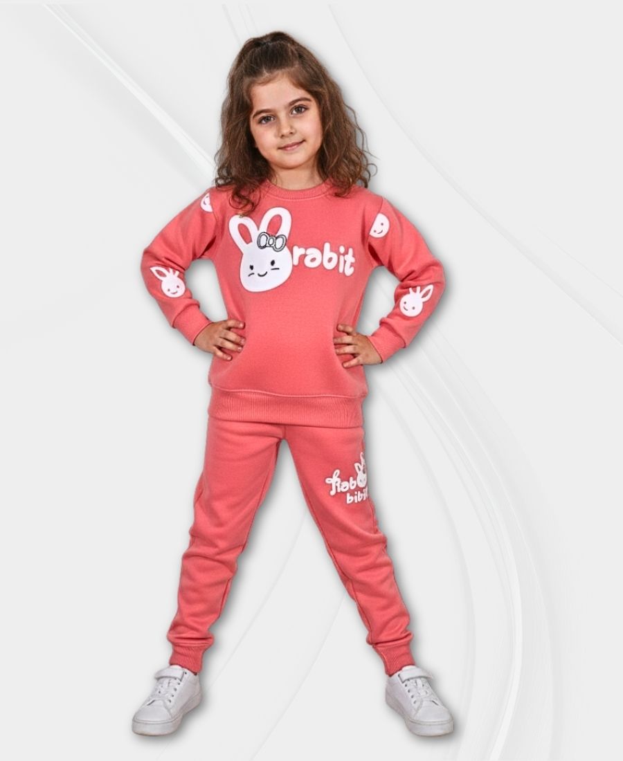 Girls Peach-Orange Track Suit