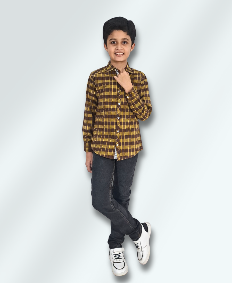 Yellow & Brown Boys Casual Shirt