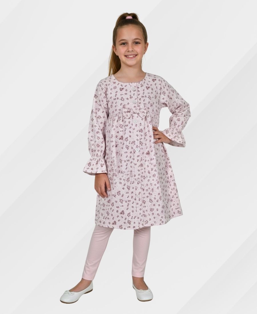 Baby-Pink Floral Printed Corduroy Top