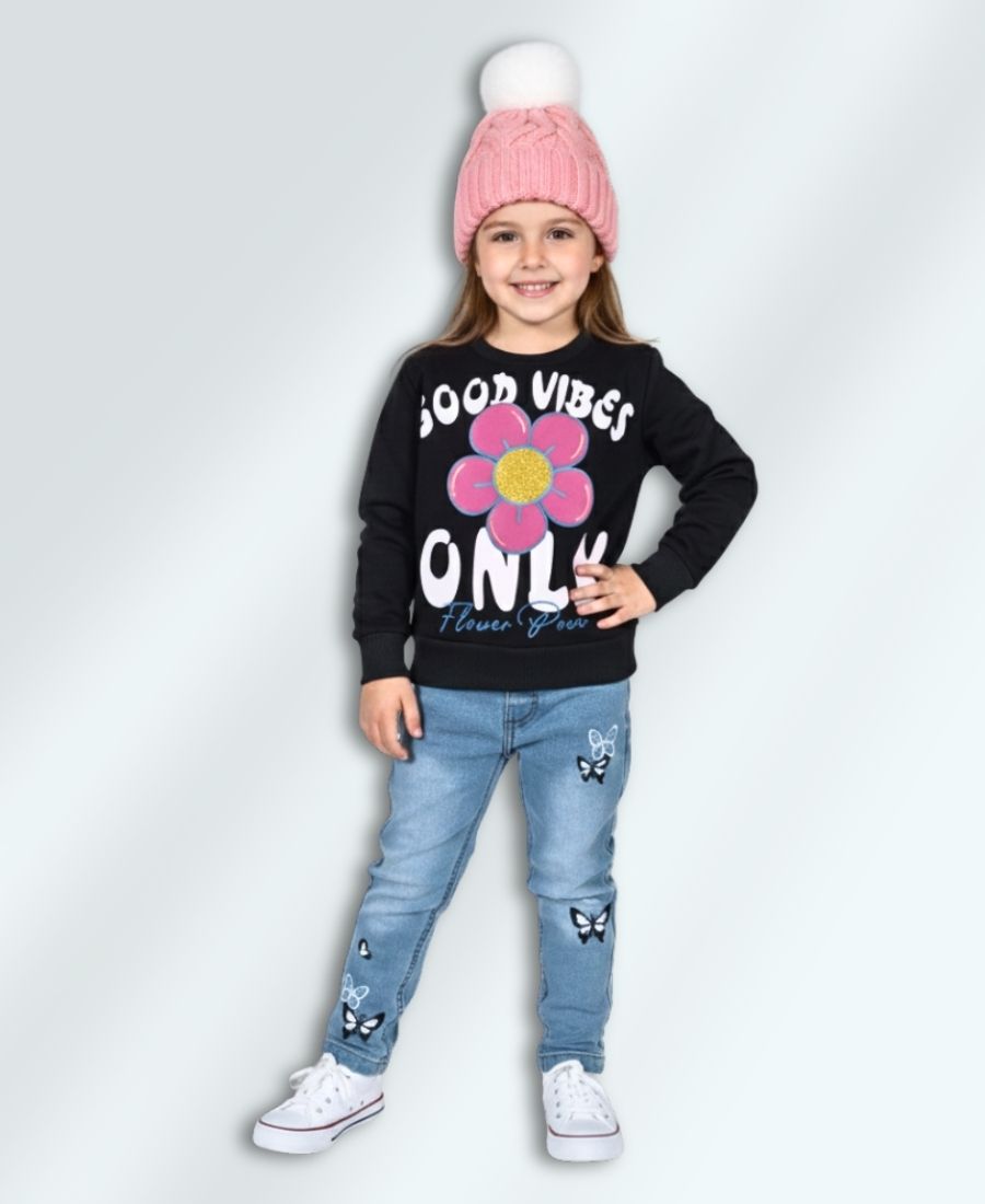 Black Embossed Flower Sweat Shirt