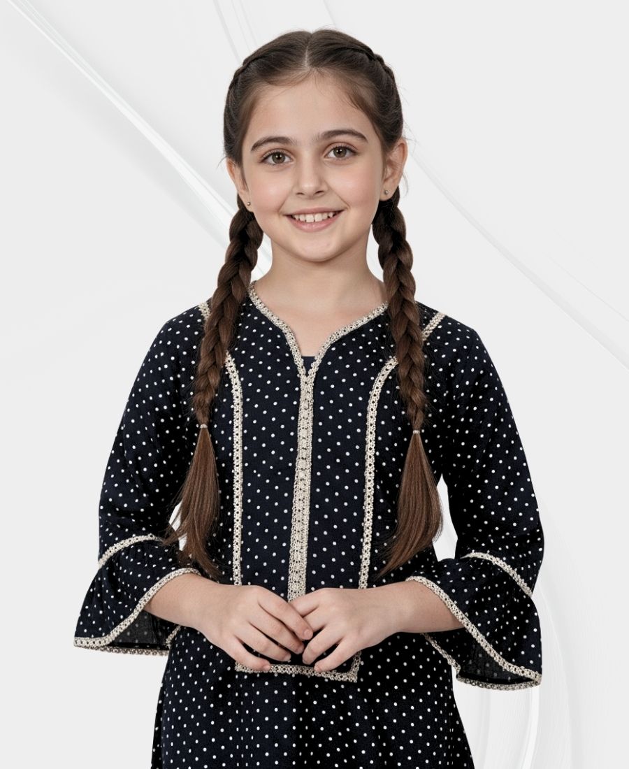 This Girls Black Doted Corduroy Top