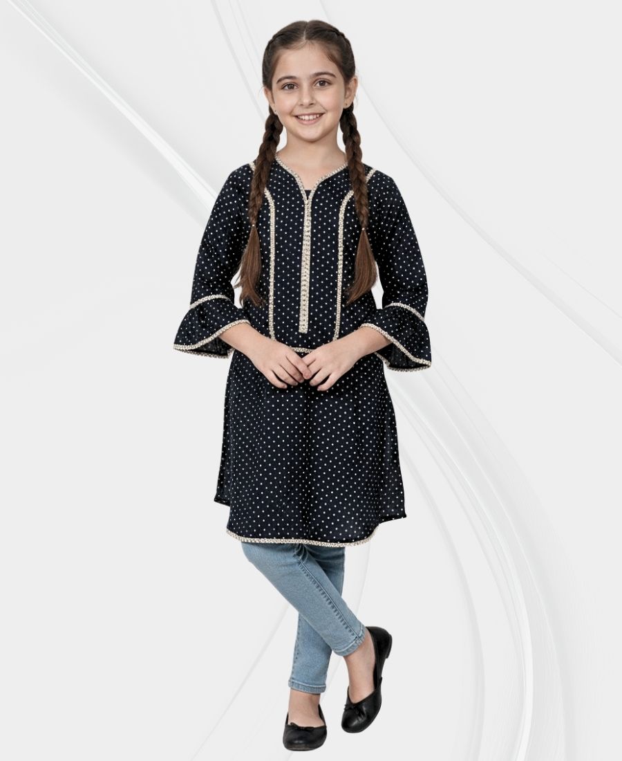 This Girls Black Doted Corduroy Top