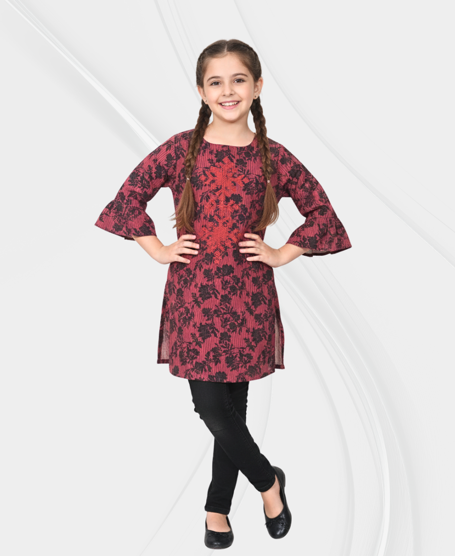 Girls Black & Red Corduroy Top