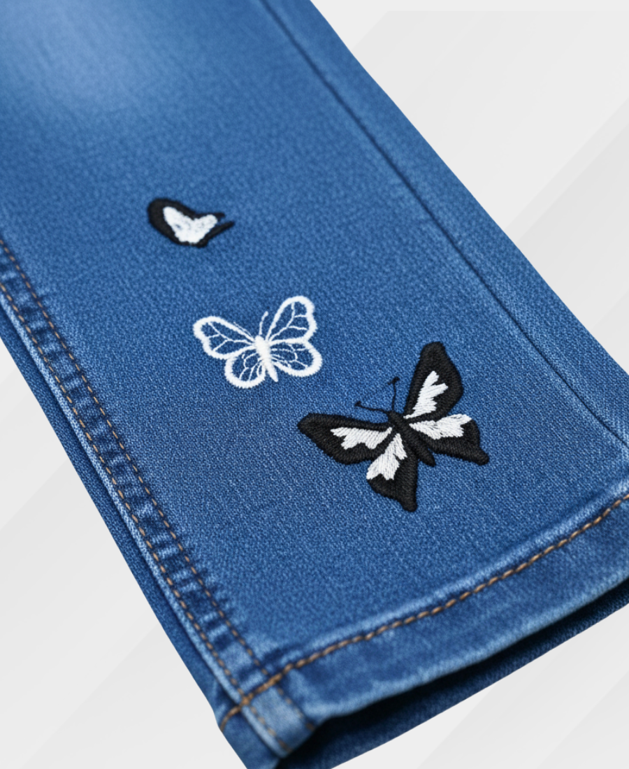 Girls Blue Embroidered Jeans