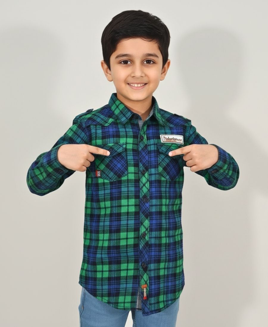 Green & Blue Boys Casual Shirt