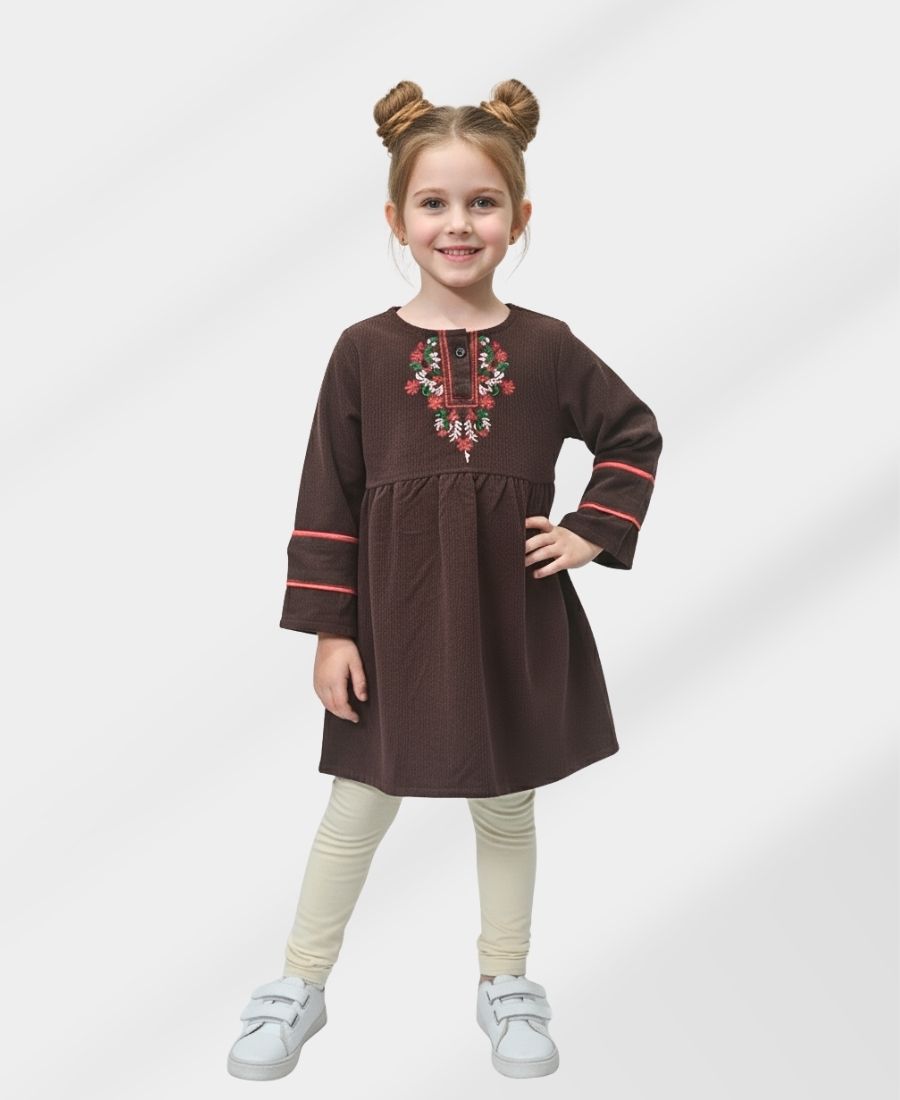 Brown Embroidered Corduroy Top