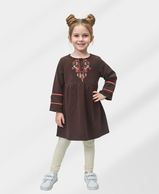 Brown Embroidered Corduroy Top