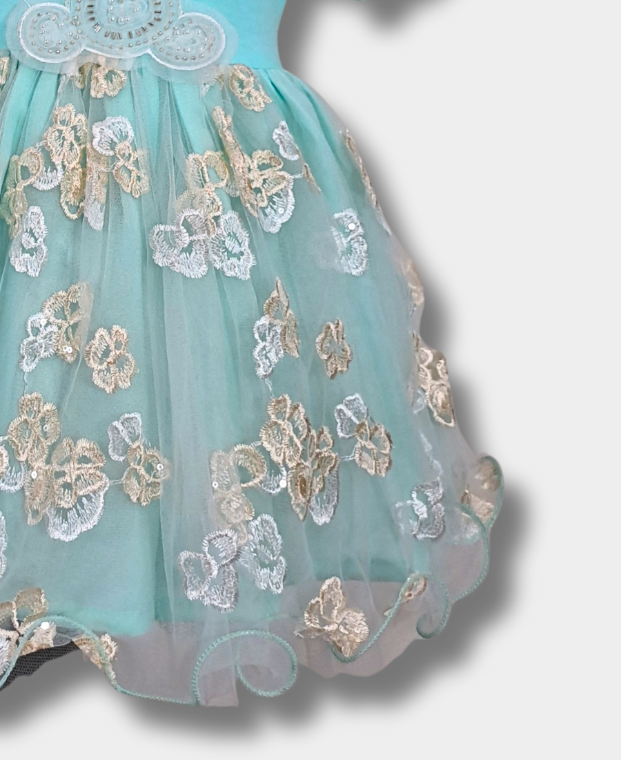 Sky-Blue Rabbit Net Fancy Frock