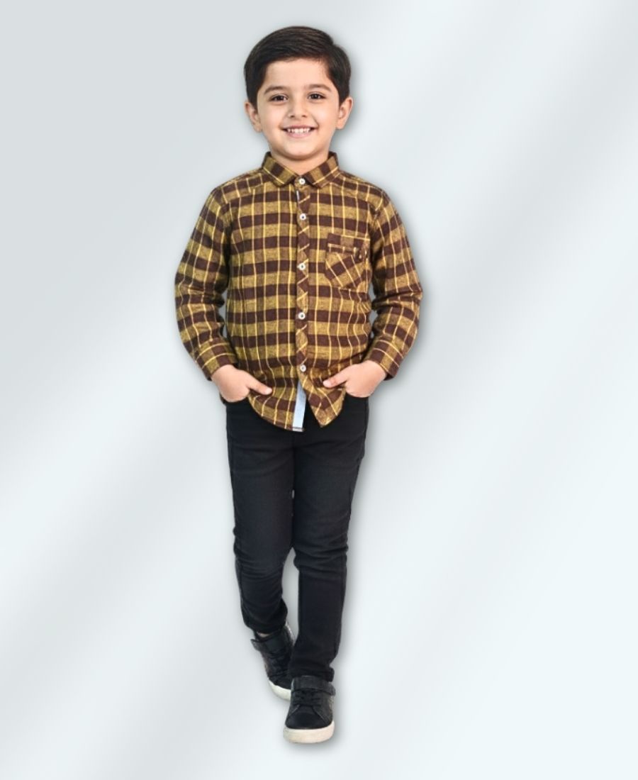 Yellow & Brown Boys Casual Shirt