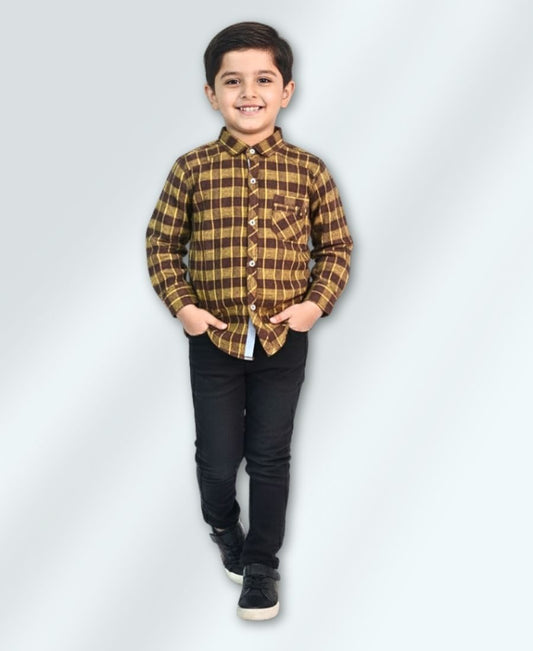 Yellow & Brown Boys Casual Shirt