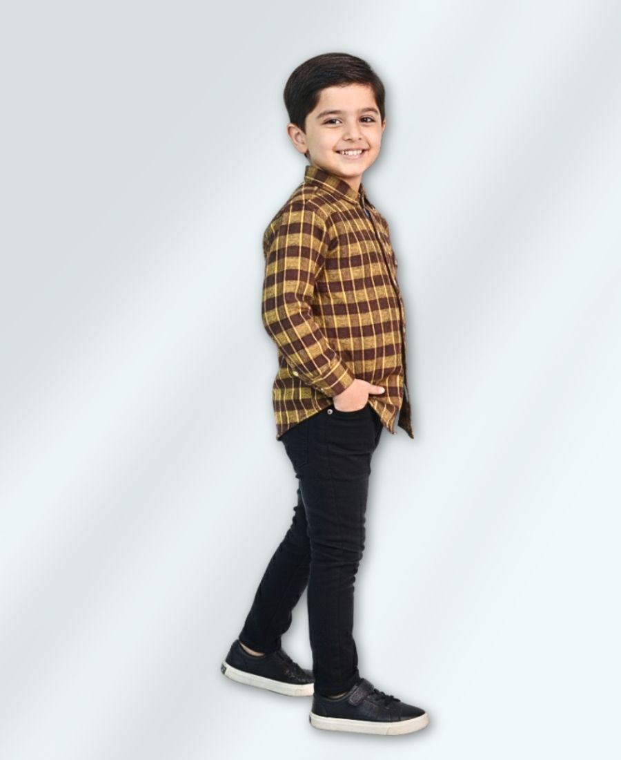 Yellow & Brown Boys Casual Shirt