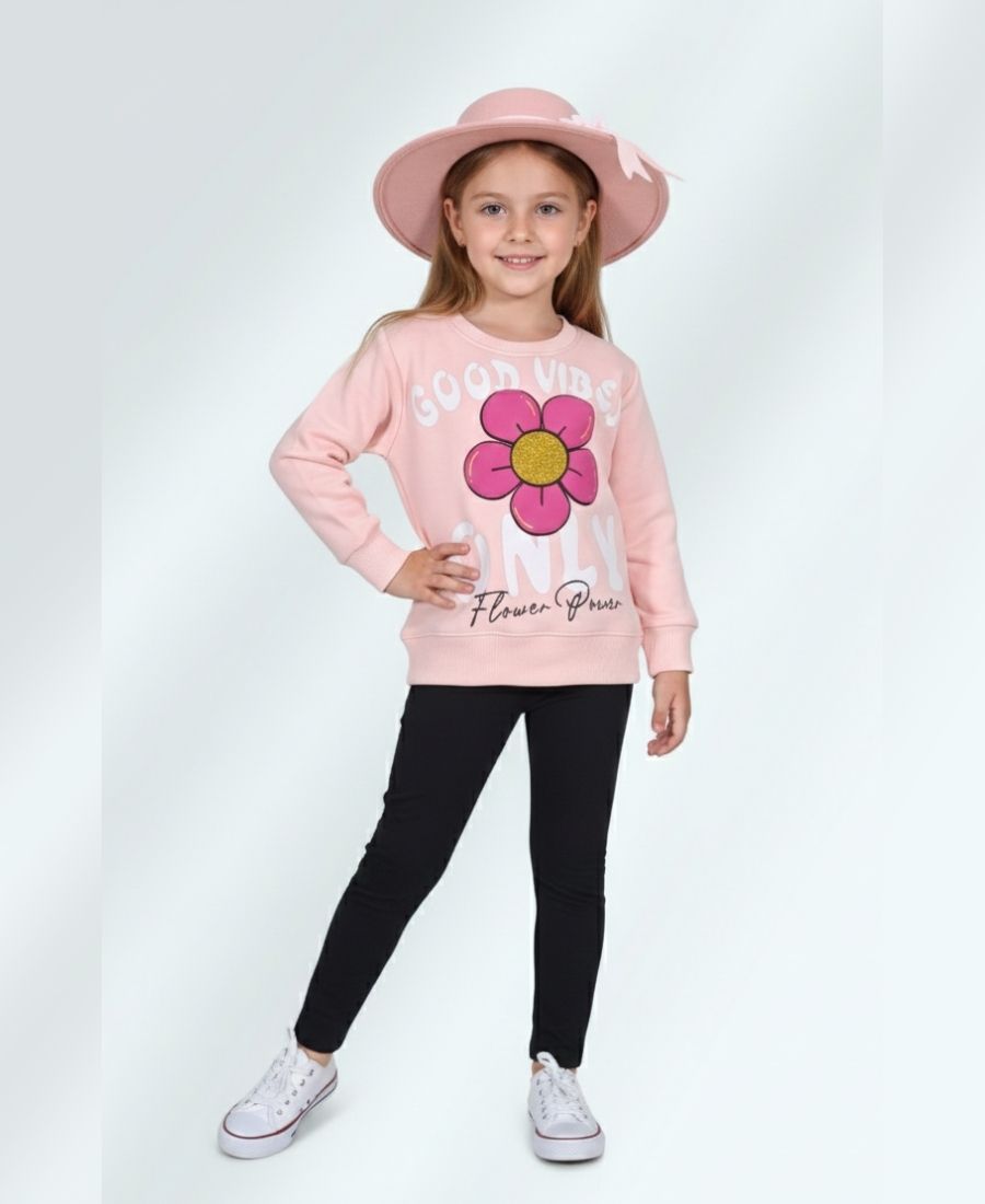 Baby-Pink Embossed Flower Sweat Shirt