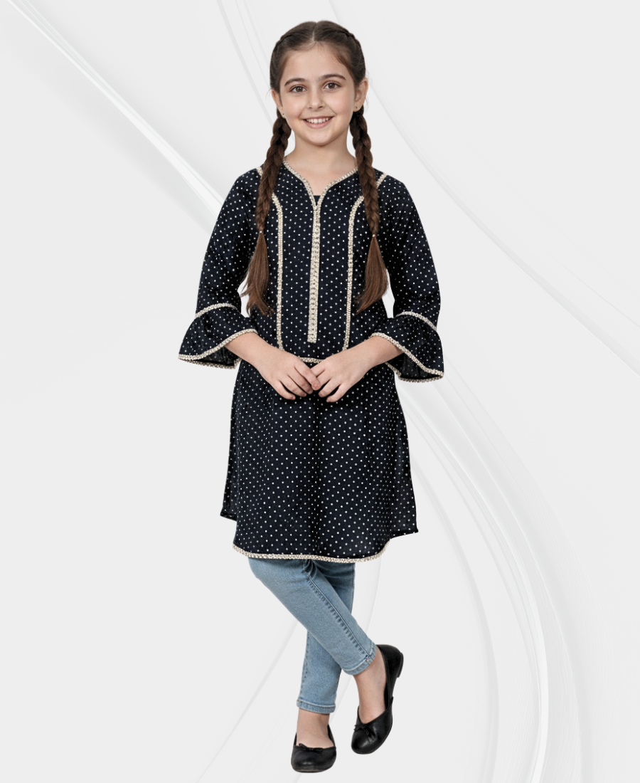 This Girls Black Doted Corduroy Top