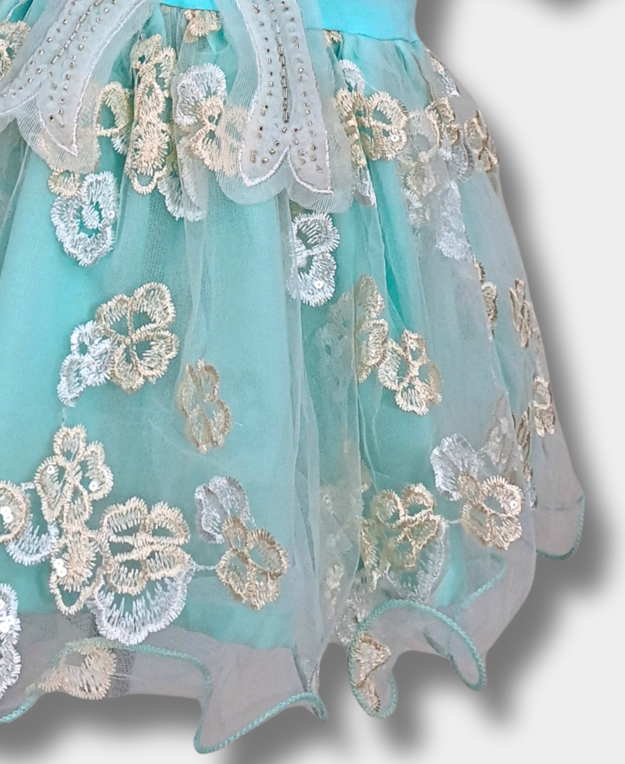 Sky-Blue Bow Net Fancy Frock