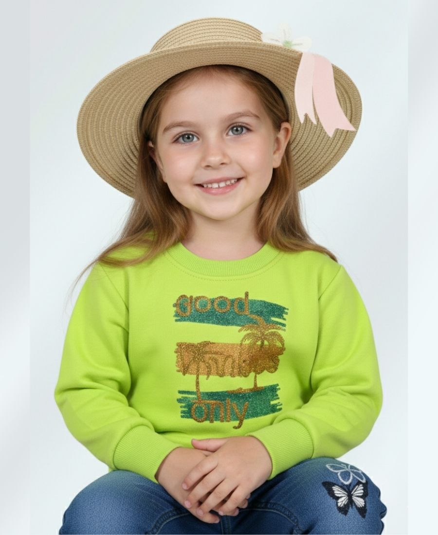 Parrot Green Embroidered Sweat Shirt