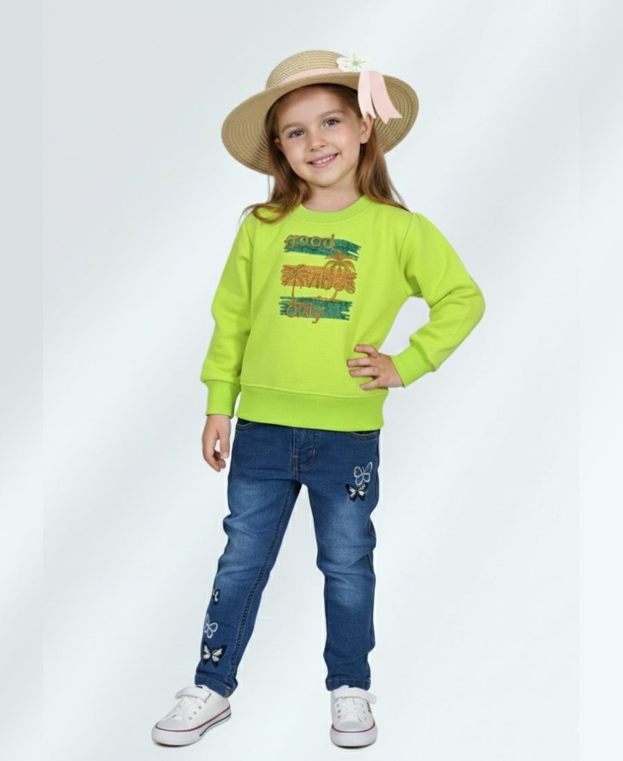 Parrot Green Embroidered Sweat Shirt