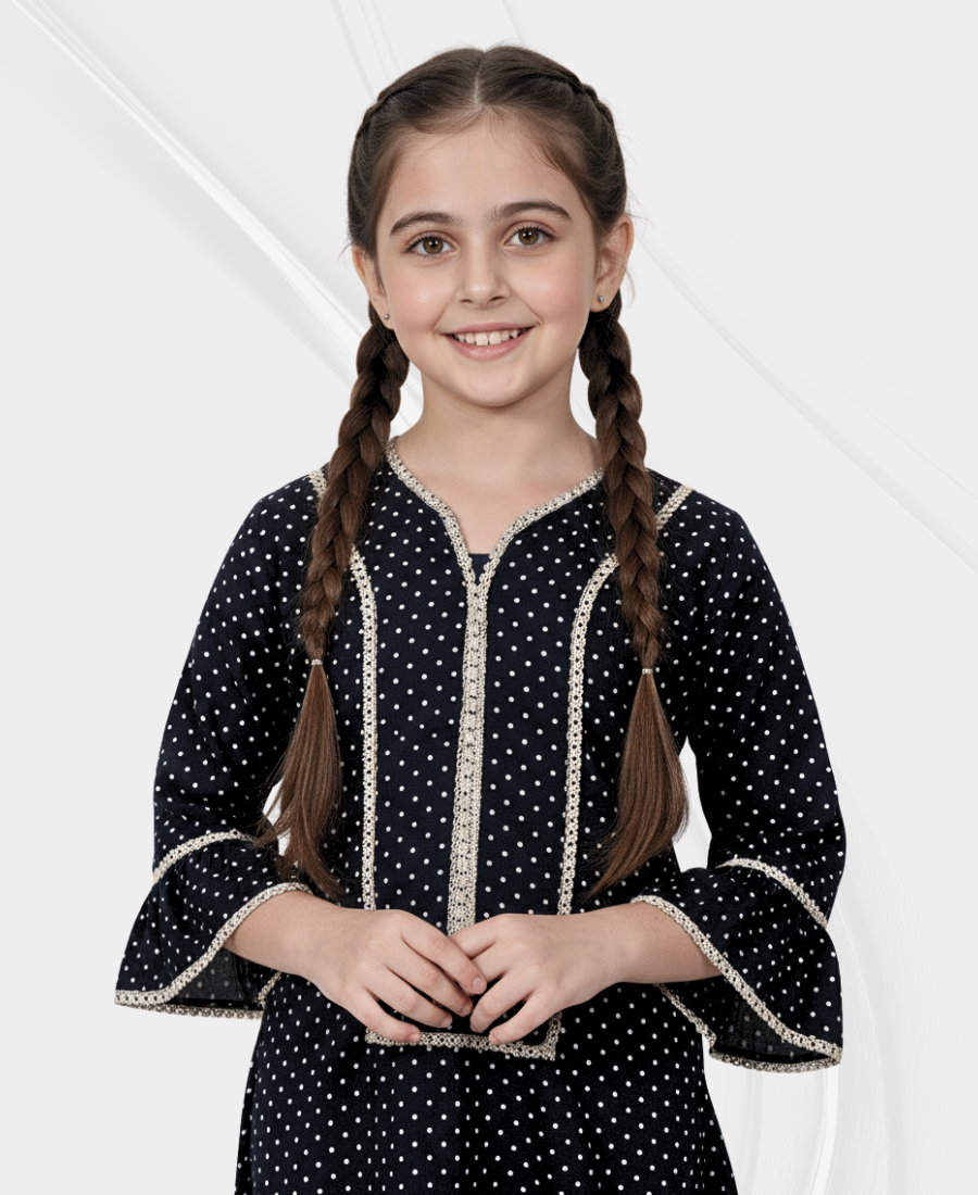 This Girls Black Doted Corduroy Top