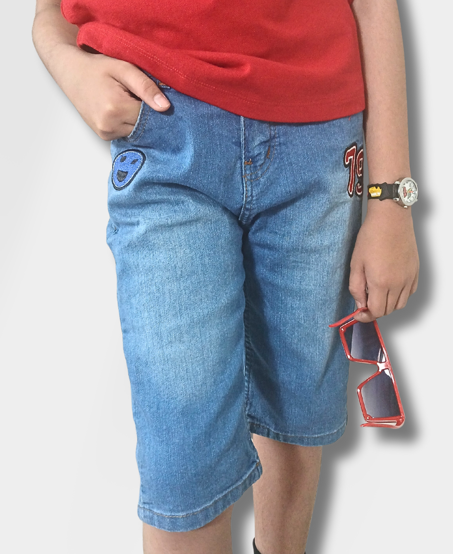 Medium-Blue Embroidered Denim Shorts