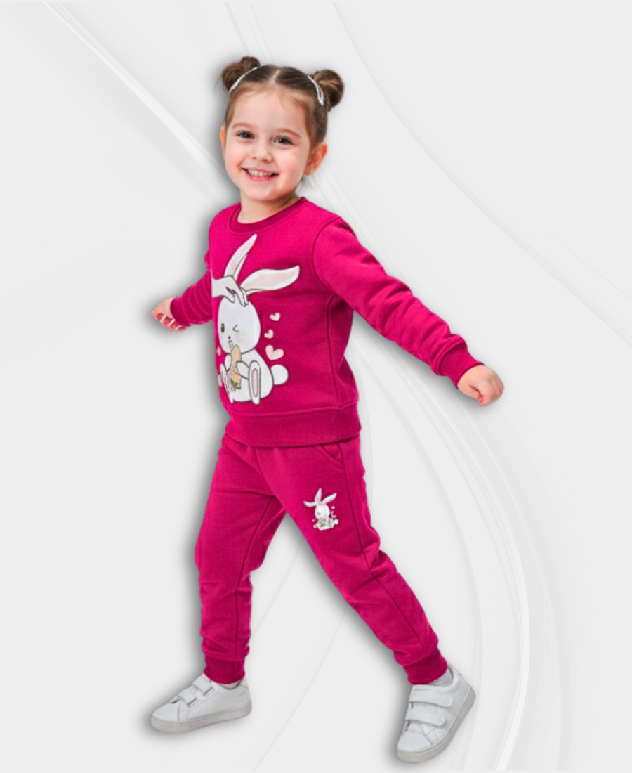 Shocking-Pink Girls Premium Fleece Winter Tracksuit