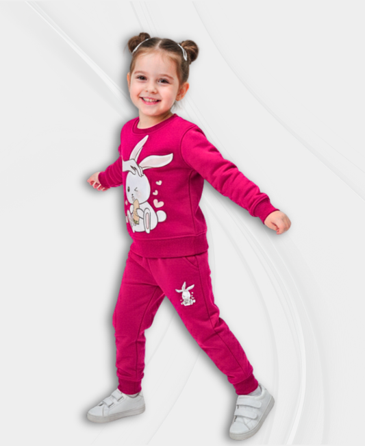 Shocking-Pink Girls Premium Fleece Winter Tracksuit