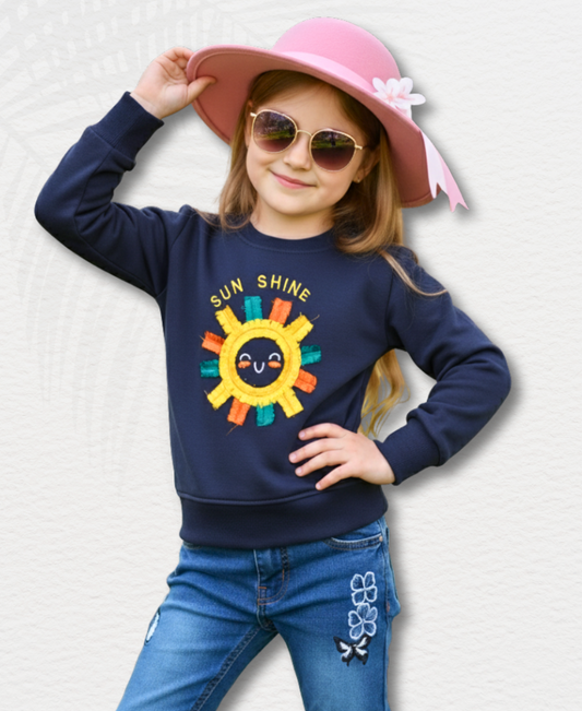 Blue Girls Embroidered Sweat Shirt