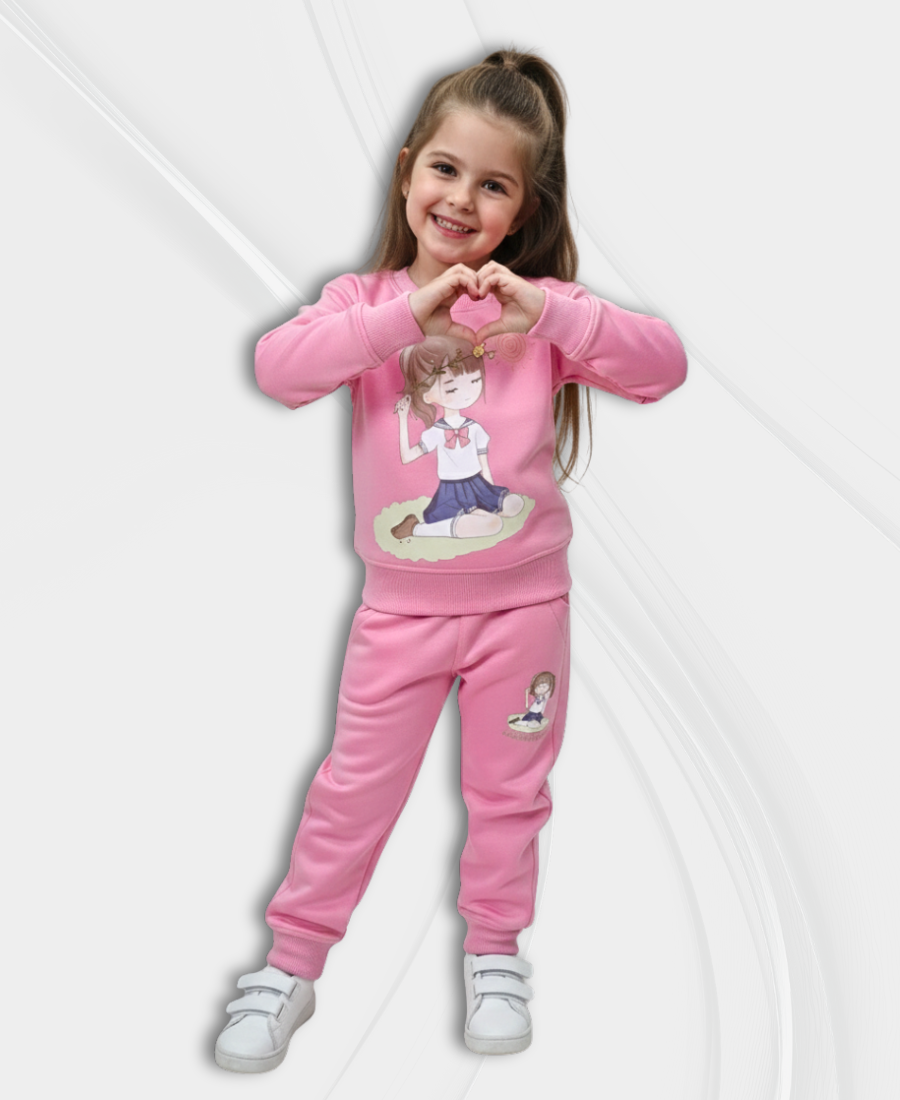 Pink Girls Premium Fleece Winter Tracksuit