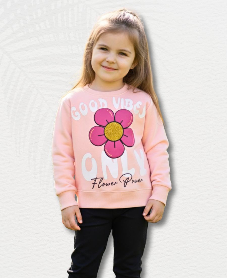 Baby-Pink Embossed Flower Sweat Shirt