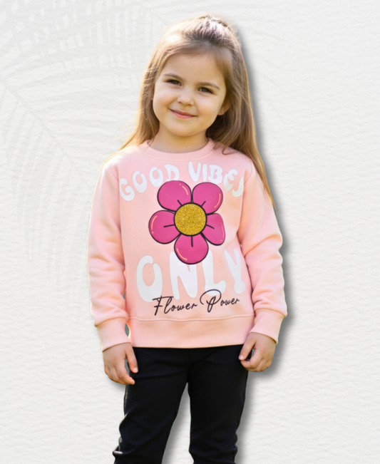 Baby-Pink Embossed Flower Sweat Shirt
