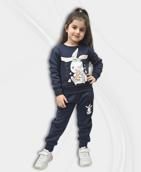 Navy-Blue Girls Premium Fleece Winter Tracksuit