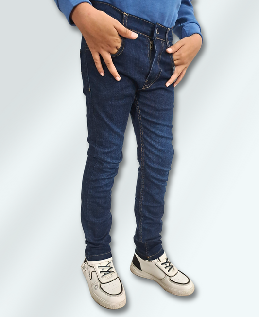Boys Dark Blue Textured Jeans